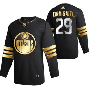 Herren Edmonton Oilers Eishockey Trikot leon draisaitl #29 Schwarz 2021 Golden Edition Limited Authentic